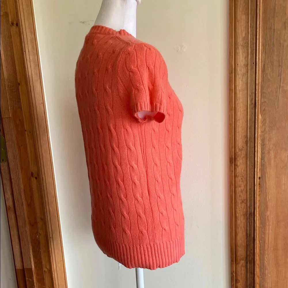 J. Crew Vibrant Coral Cashmere Short Sleeve Crewneck Cardigan S